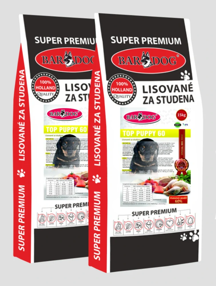 BARDOG Lisované granule 2 x 15 kg Top Puppy 60